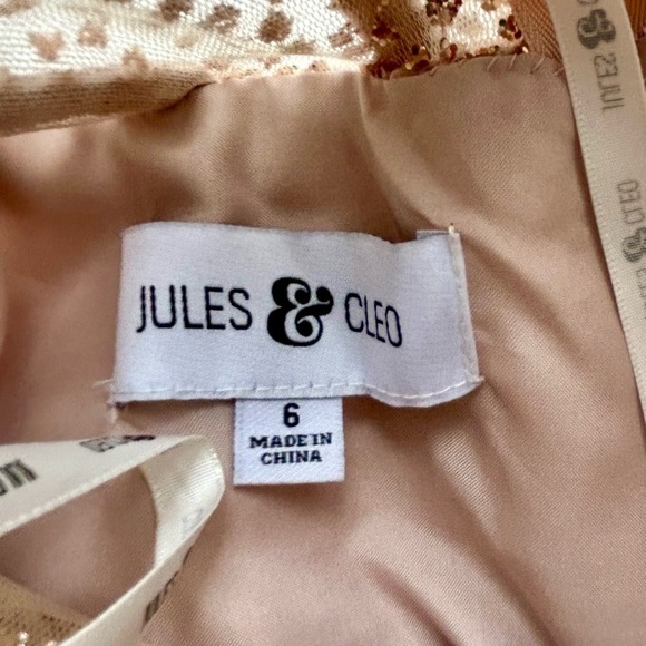 Jules & Cleo Rose Gold Strapless Sequin Corset A-Line Dress Slit Sparkle Glitter - Picture 11 of 13